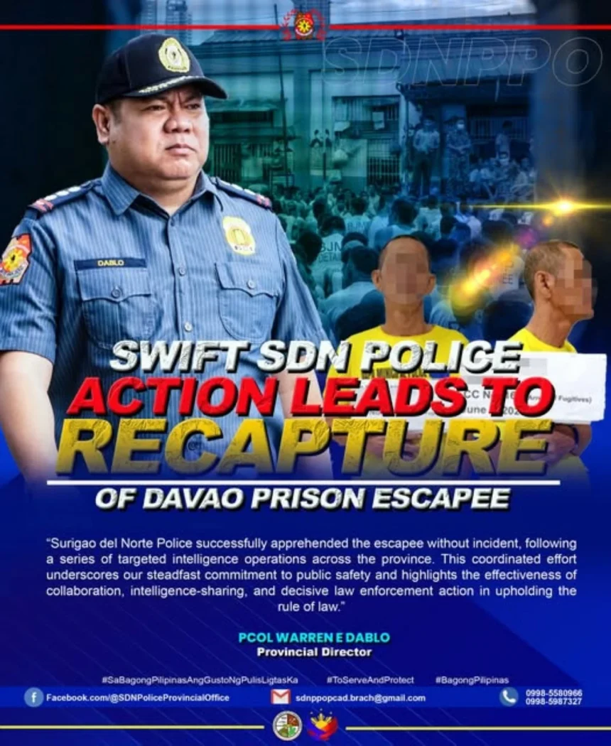 Davao prison fugitive falls in Siargao