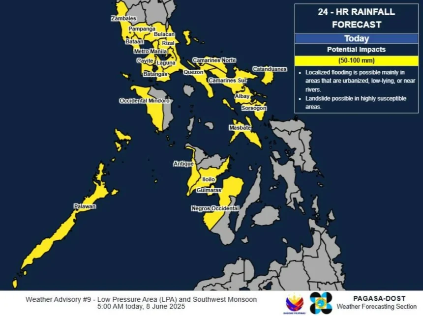PAGASA raises heavy rainfall warning for Metro Manila, several other areas