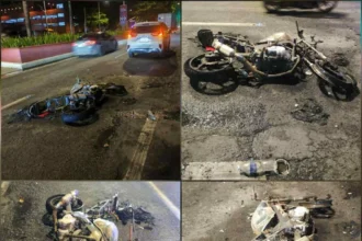 PCG member hurt as motorcycle catches after colliding with two vehicles in Manila