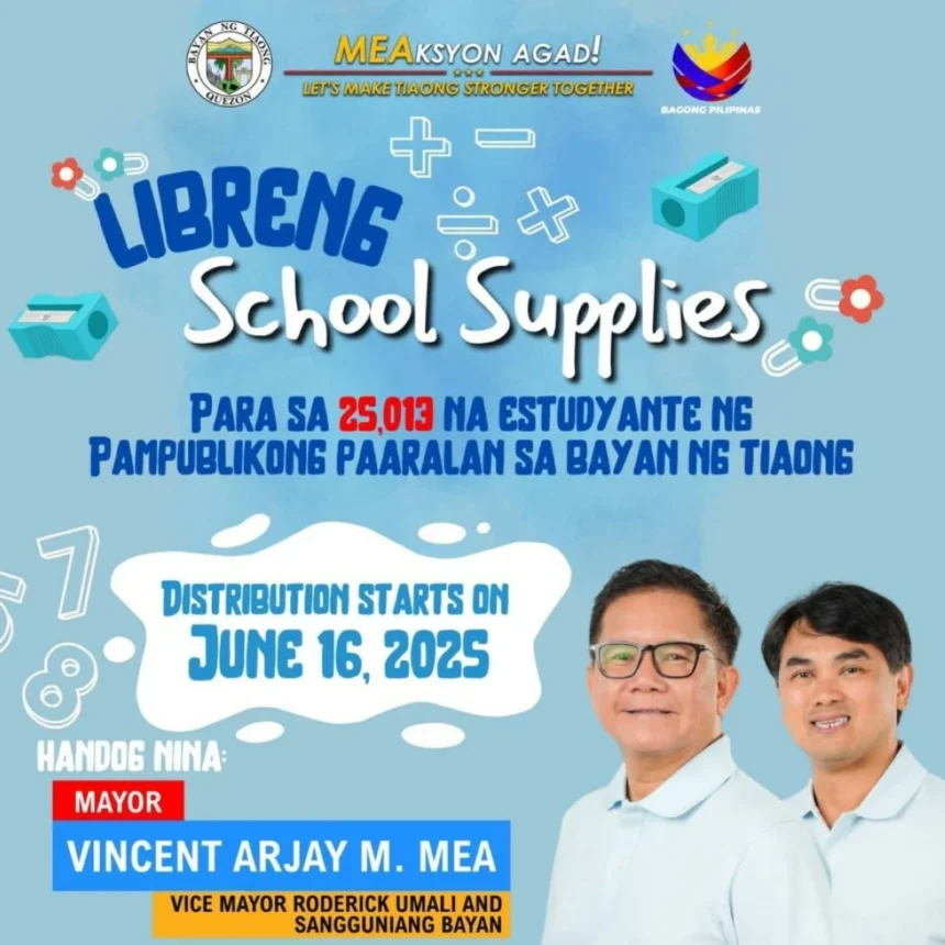 Tiaong mayor distributes school supplies to students