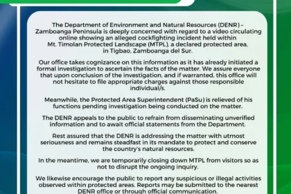 Zamboanga del Sur protected landscape shut amid cockfight probe