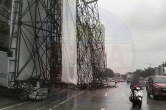 Billboard, utility pole collapse along Katipunan Ave amid Crising