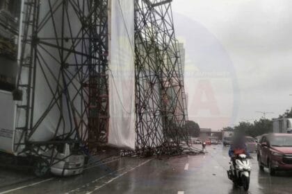 Billboard, utility pole collapse along Katipunan Ave amid Crising