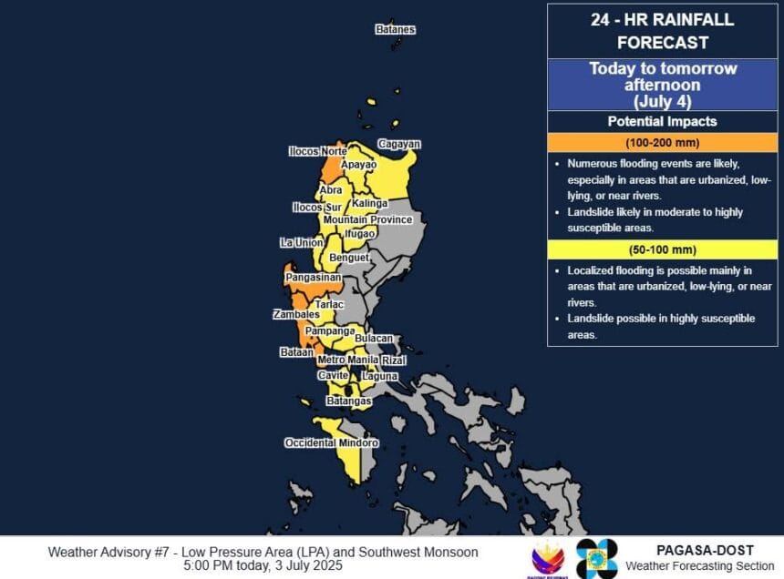 Heavy rains seen to persist until July 6 in parts of Luzon