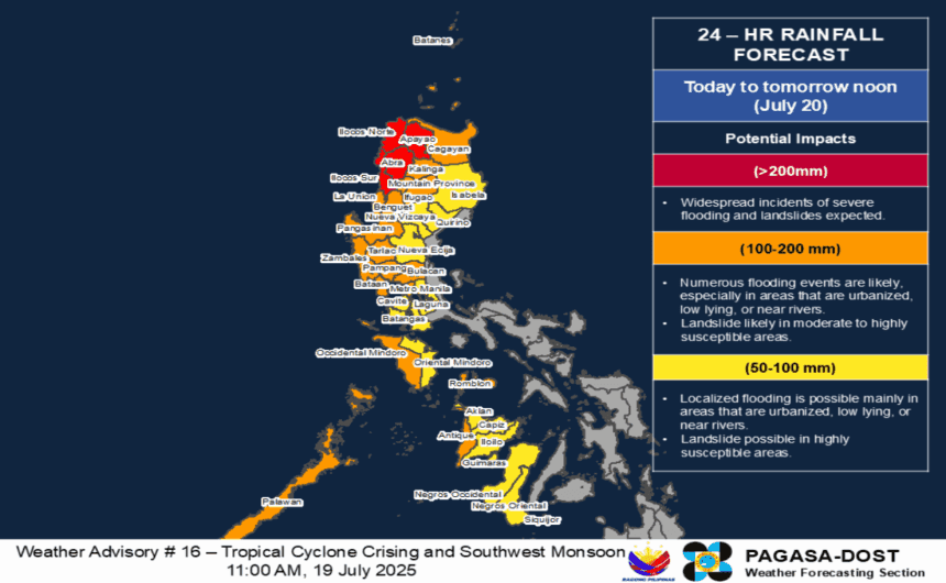 Heavy rains to persist in parts of PH until Tuesday, July 22