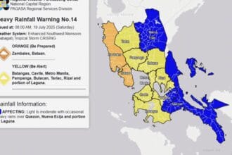 Orange rainfall warning up in Zambales, Bataan due to TS Crising