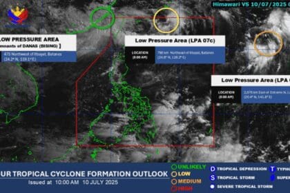 Pagasa detects three LPAs inside and outside PAR on Thursday (July 10)