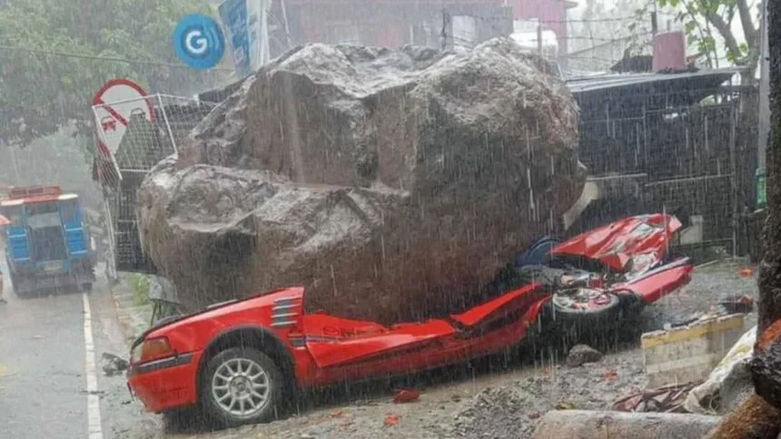 Pet dog killed as boulder crushes house, car in Baguio