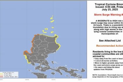 Storm surge warnings up in 8 provinces due to STS Emong