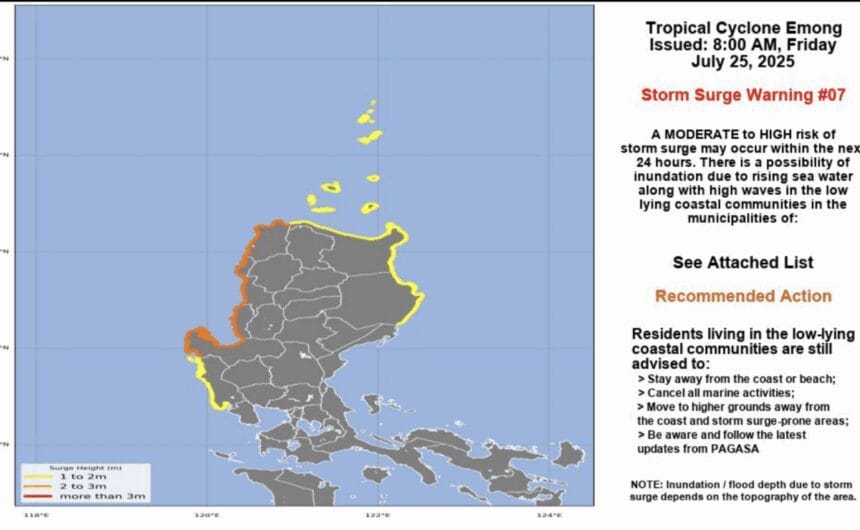 Storm surge warnings up in 8 provinces due to STS Emong