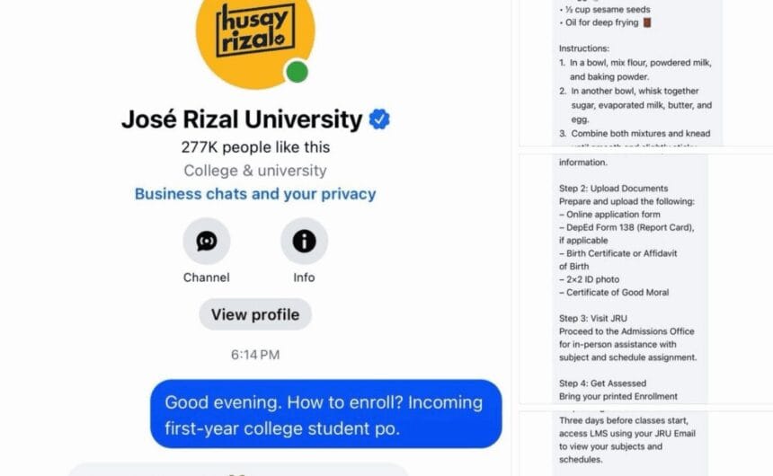 Student seeks enrollment steps, JRU gives him a snack recipe