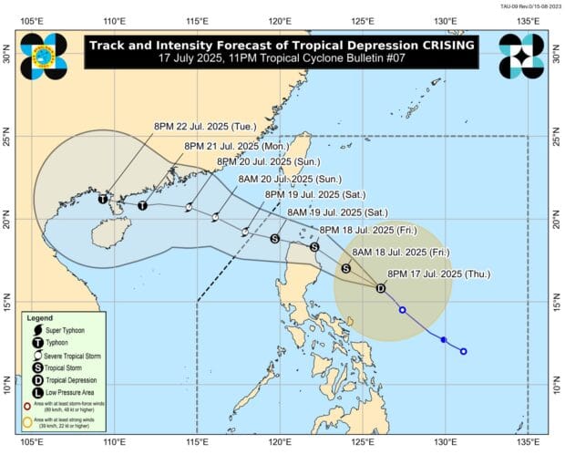 TD Crising forecast to be tropical storm by Friday morning