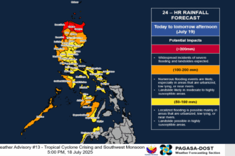 TS Crising brings heavy rainfall in N. Luzon areas on July 18, 19