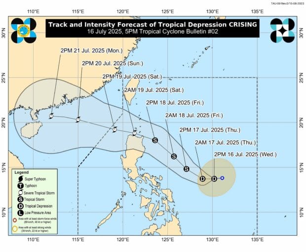 Tropical Depression Crising maintains strength