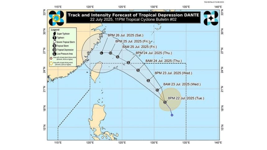 Tropical Depression Dante intensifies as it moves toward Taiwan