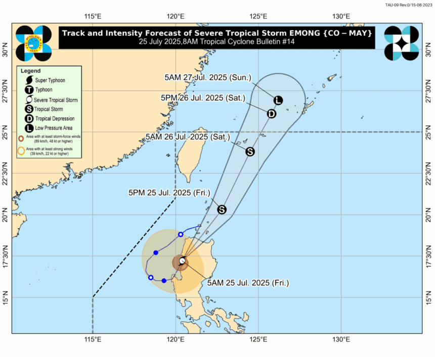 Typhoon Emong weakens into severe tropical storm after landfall