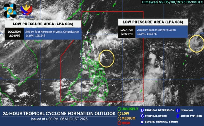 2 LPAs unlikely to become storms in 24 hours – Pagasa