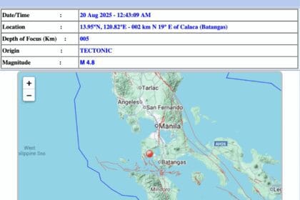 4.8-magnitude earthquake strikes Batangas; felt as far as MM