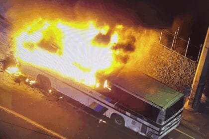 Bus catches fire on Edsa in Quezon City Saturday evening