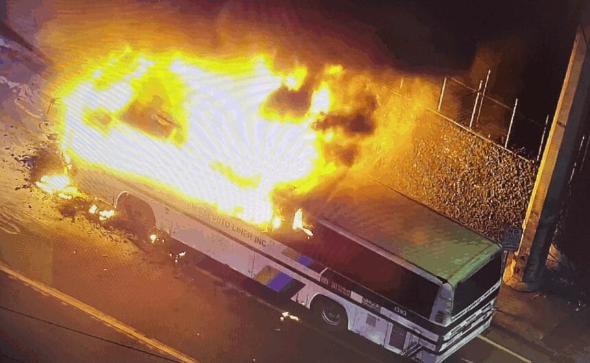 Bus catches fire on Edsa in Quezon City Saturday evening