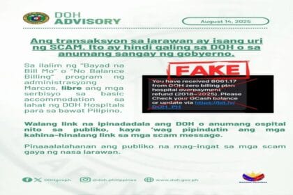 DOH warns public against fake texts with link to 'zero-billing' policy