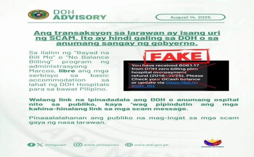 DOH warns public against fake texts with link to 'zero-billing' policy