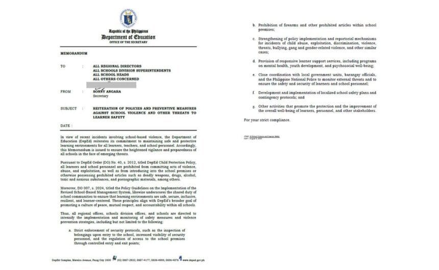 DepEd orders strict measures after Nueva Ecija classroom shooting