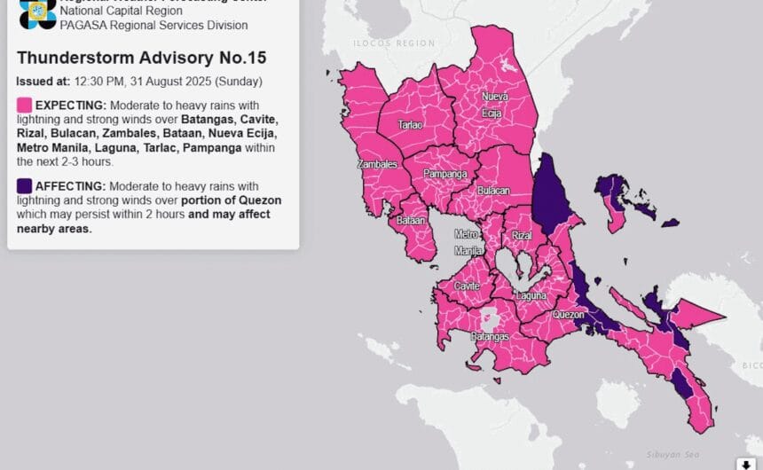 Heavy rains to drench Luzon on Sunday afternoon