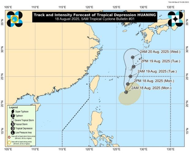 LPA inside PAR develops as Tropical Depression Huaning