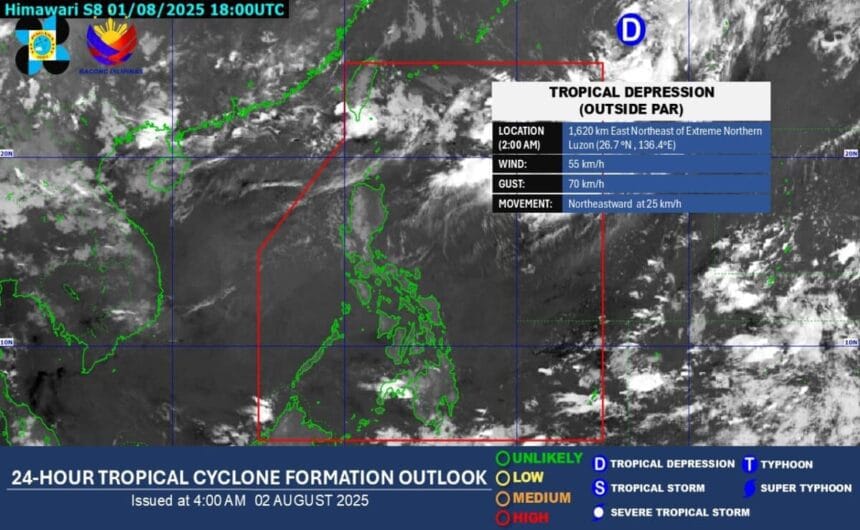 LPA outside PAR becomes tropical depression but won’t affect PH