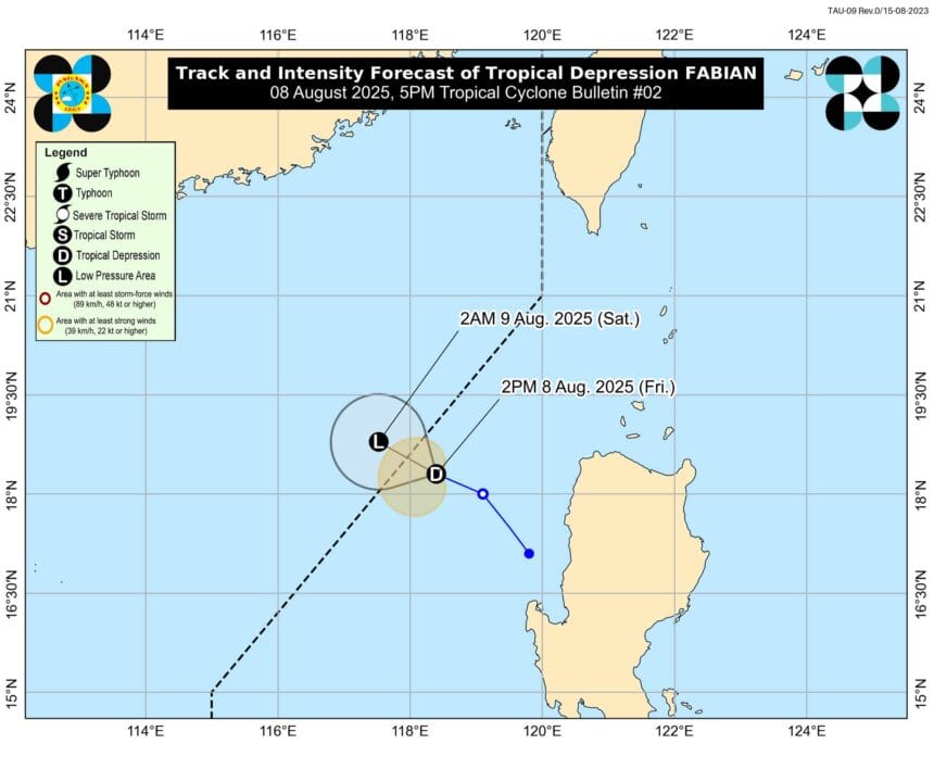 Tropical Depression Fabian about to exit PH